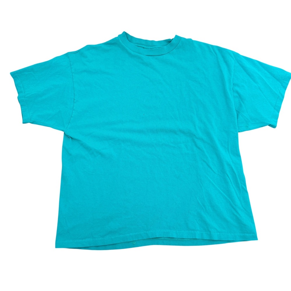 Hanes Her Way Vintage 90s Single Stitch Blank T Shirt XL Teal Sea Foam Green